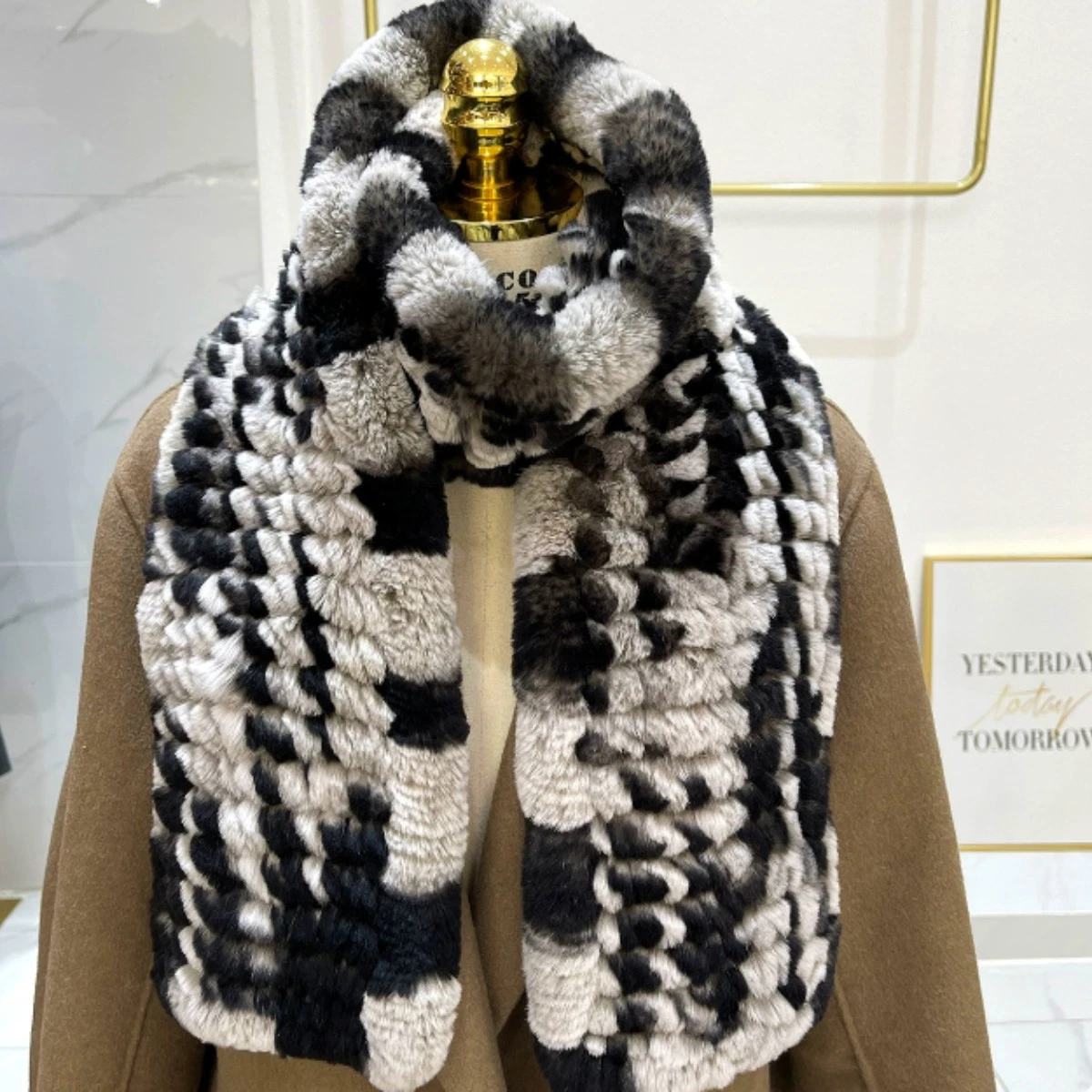Rex Rabbit Fur Scarf, Real Fur Muffler for Women & Men, Winter Black Grey Coffee