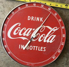 Thermomètre rouge "Boire Coca-Cola en bouteilles" vintage années 50 12" 495A original