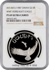 1976 OMAN - Arabian White Oryx Silver Conservation Coin - NGC PF 69 Ultra Cameo