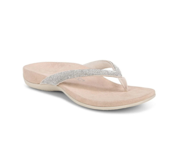 VIONIC Women Dillon Shine Toe Post Sandal, Cream (NEW)
