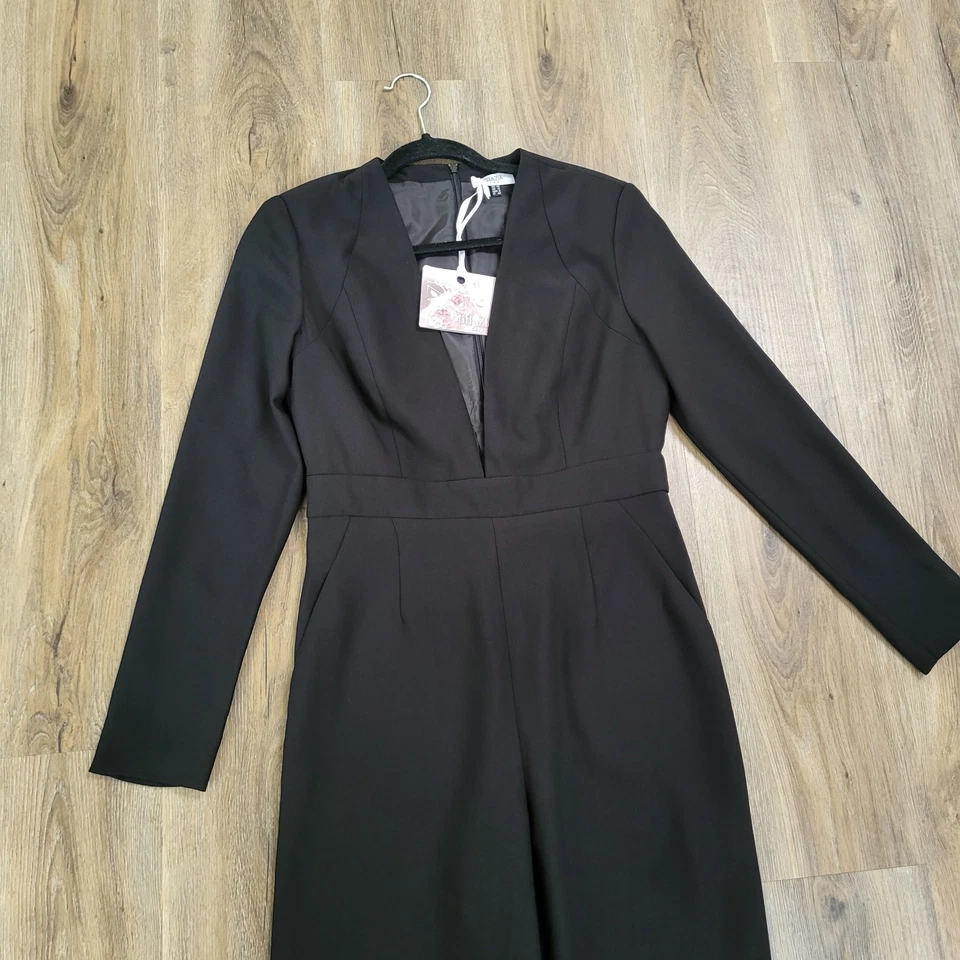 Mono Grazia Italia Negro Profundo Cuello en V Alto 36" Entrepierna Manga Larga Talla 8 Acampanado Foto 3 de 4