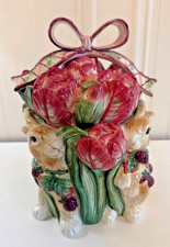 Tarro de galletas vintage Fitz And Floyd Blackberry Rabbit con tapa caja de conejito de Pascua