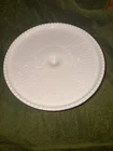 Vtg Jeanette Pink Milk Glass Footed Cake Stand Pedestal Bead Edge 10"W Plate