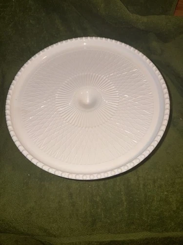 Vtg Jeanette Pink Milk Glass Footed Cake Stand Pedestal Bead Edge 10"W Plate