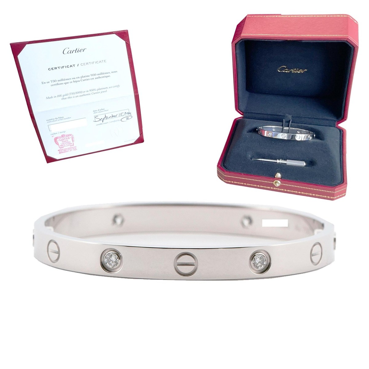 2024 PAPERS Cartier LOVE Bracelet Size 16 4 DIAMOND Solid 18K
