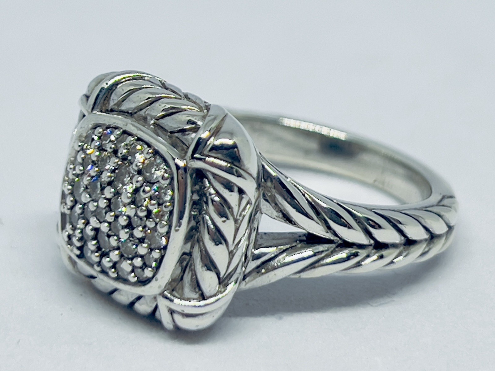 Pavé Diamond Twisted Cable Split Shank Ring 925 S… - image 2