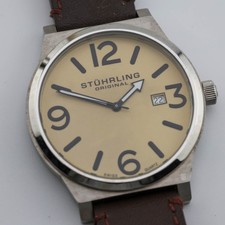 Stuhrling Original All Stainless Steel Crysterna Crystal Men's Watch New Battery