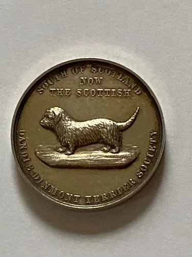 ANTIQUE RARE SILVER DANDIE DINMONT TERRIER CLUB DOG SHOW MEDAL  1893 NAMED DOG