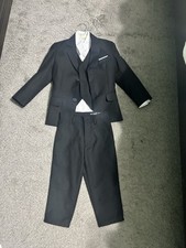 Boys 4- Piece Formal Suit Set   Black with White Shirt  Orange Vest, Size 4