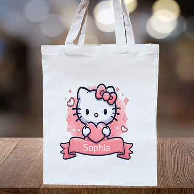 Personalized Hello Kitty Reusable Canvas Tote Bag/Shopping Bag