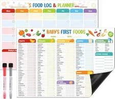 2 Pack Baby First Foods Checklist, 14X10"Baby Food Chart with 2 Dry Erase Marker