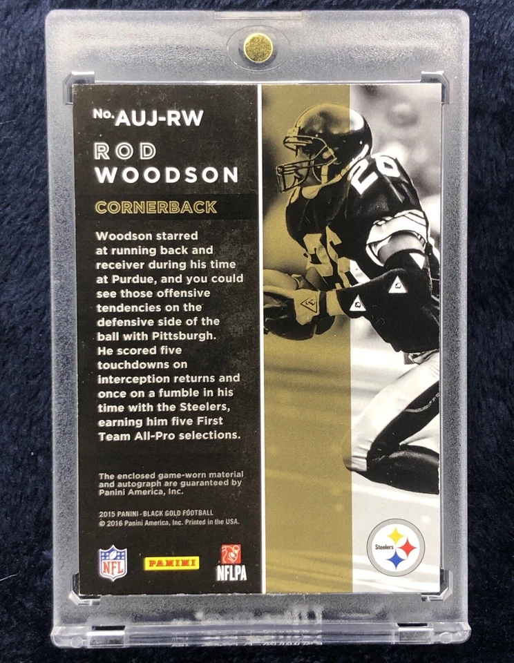 2015 Black Gold Football Rod Woodson GAME-USED Patch Auto On-Card /49 READ - Image 2 of 2