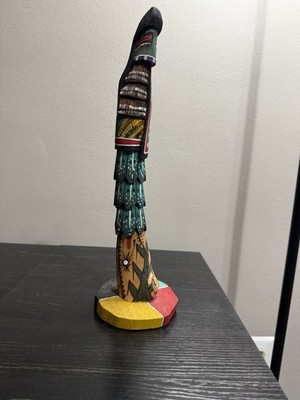 Indianer Hopi Langhaar Kachina geschnitzte Holzskulptur 13 Zoll signiert