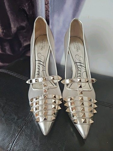 Valentino Rockstud Alcove Gold Mesh & Leather Pumps Pointed Toe Size 39.5 TP01 - Picture 2 of 11
