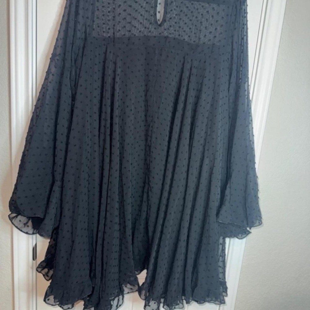 Boohoo black polka dot mesh dress with bell sleeves iUS 12 gothic whimsigoth View 2