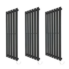 Electric Designer Radiators Black Vertical Fixed Temp Flat Panel 1250mm(h)