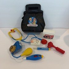Vintage Fisher Price Medical Kit Doctor Bag Kit 8 piece Bag Does Not Snap Shut