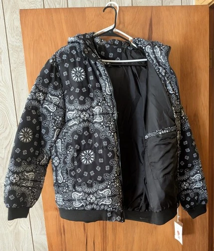 Black and white Paisley bandana Jacket with hoodie, Size Men's XL image 3
