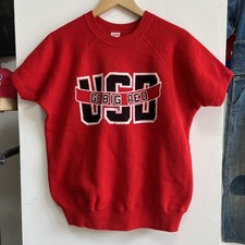 Vintage 1960s Champion Running Man Flock Print Sweatshirt Big Red USD Sz M