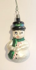 Vtg Winking Snowman Old World Christmas Handpainted Glass 2000