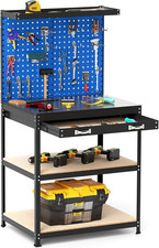 Workbench with Drawer, 32" X 16" Heavy-Duty Work Table with 2 PCS Pegboard  4 S
