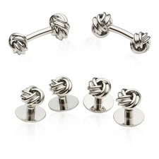 Classic Silver Knot Cufflinks  Studs Set Tuxedo Shirt Formal Set for Wedding...