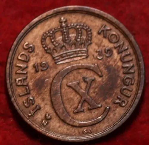 Uncirculated 1939 Iceland 1 Eyrir Coin Low Mintage - Photo 2/2