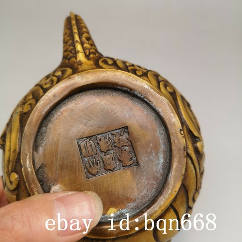 6" xuande mark chinese bronze carved pixiu brave troops beast wine pot - Picture 5 of 6