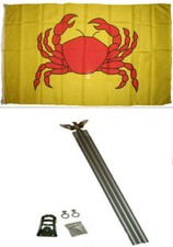 3x5 Advertising Crab Seafood Yellow Flag Aluminum Pole Kit Set 3'x5'