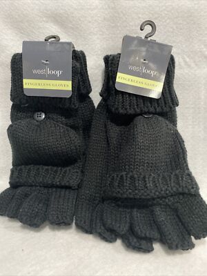Lot Of 2 West Loop Women s Fingerless Gloves Mittens Color Black