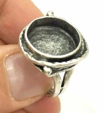 Round Adjustable Ring Blank,  Antique Silver Plated Brass (16 mm blank ) G5257