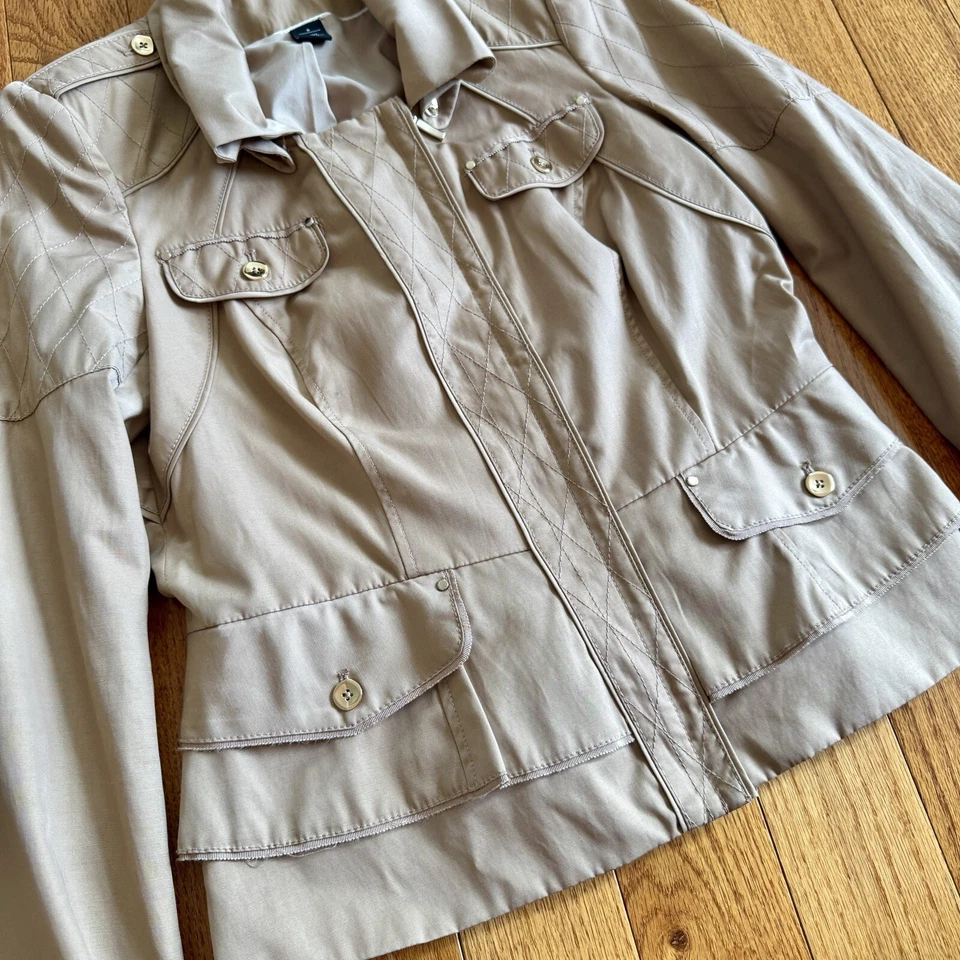 Chaqueta para mujer WHBM White House Black Market beige desnudo cremallera peplum talla 8 Foto 2 de 4