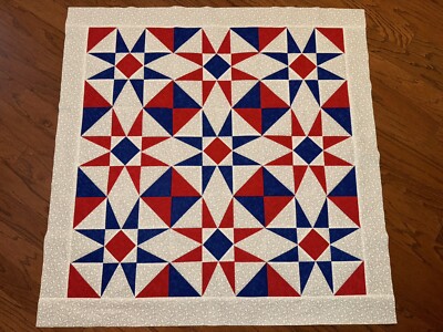 Patriotic- 8 Pointed Star in Red, White and Blue  Lap or Baby Quilt Top