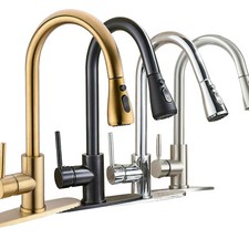 Stainless Steel Kitchen Sink Faucet Swivel Pull Out Spray Mixer Tap W/Cover