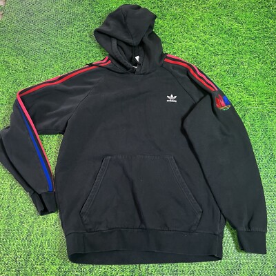 Adidas Originals Black Red Men's 3D Trefoil 3-Stripe Sweat Hoodie Mens  Large