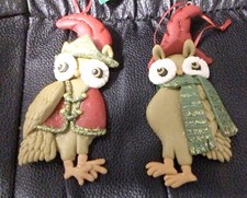 Kurt Adler Poly Clay Owl Ornaments Set Of 2 New