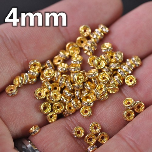 Rondelle 4mm 5mm 6mm 8mm 10mm 12mm Crystal Rhinestone Metal Loose Spacer Beads - Picture 2 of 33