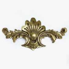 Gold Scroll Wall Mount Shell & Acanthus Pediment Accent Plaque Hollywood Regency