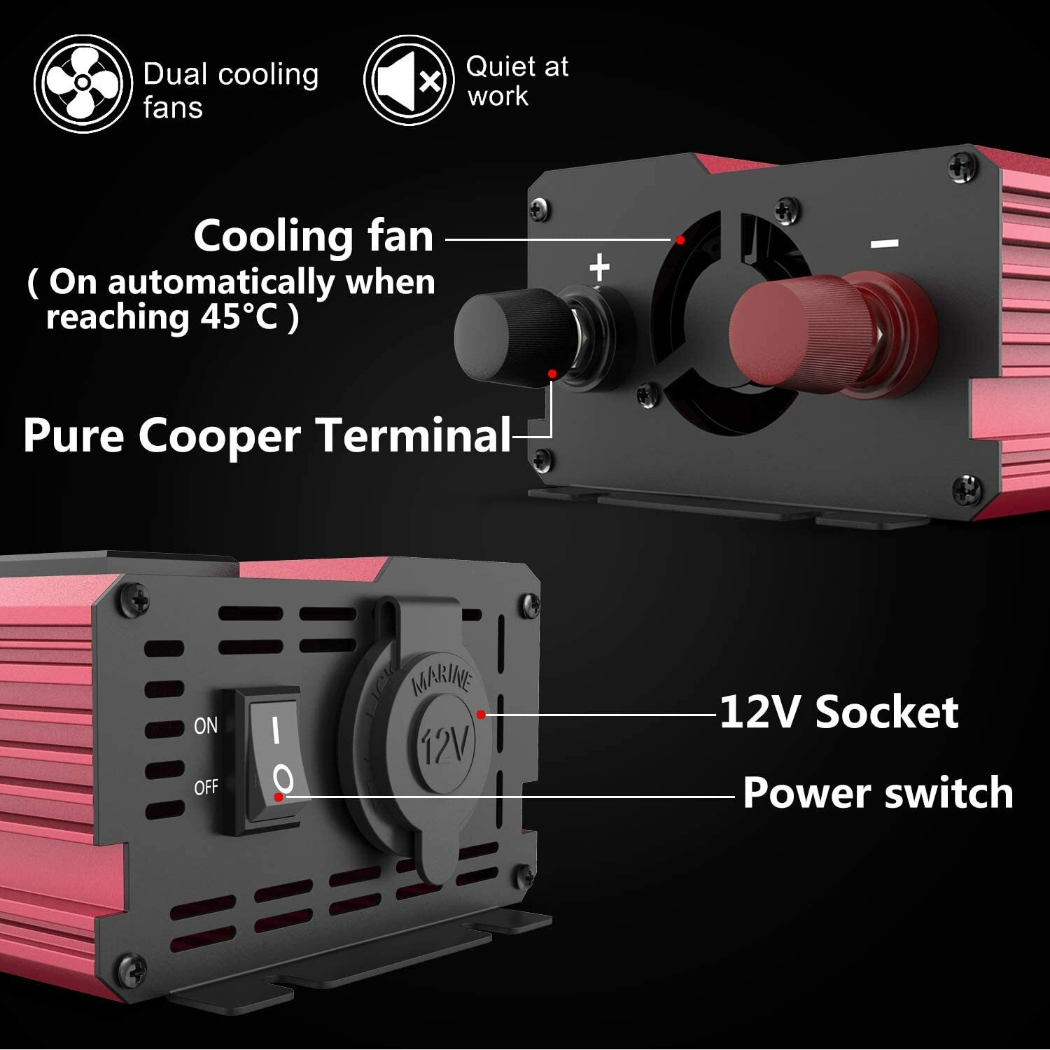 1000W 500W Car Power Inverter DC 12V To AC 110V 3 AC Outlets RV Solar