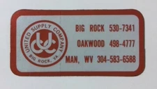 Vintage United Supply Company Big Rock Virginia Coal Mining Sticker Decal