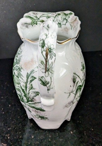 Antique Dunn Bennett & Co Burslen "ARCADIA" Flow Pitcher w/Green Rose, England - Picture 4 of 9