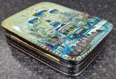 Pappmaché Lackdose Gold Kuppeln Russland signiert Fedoskino Vintage