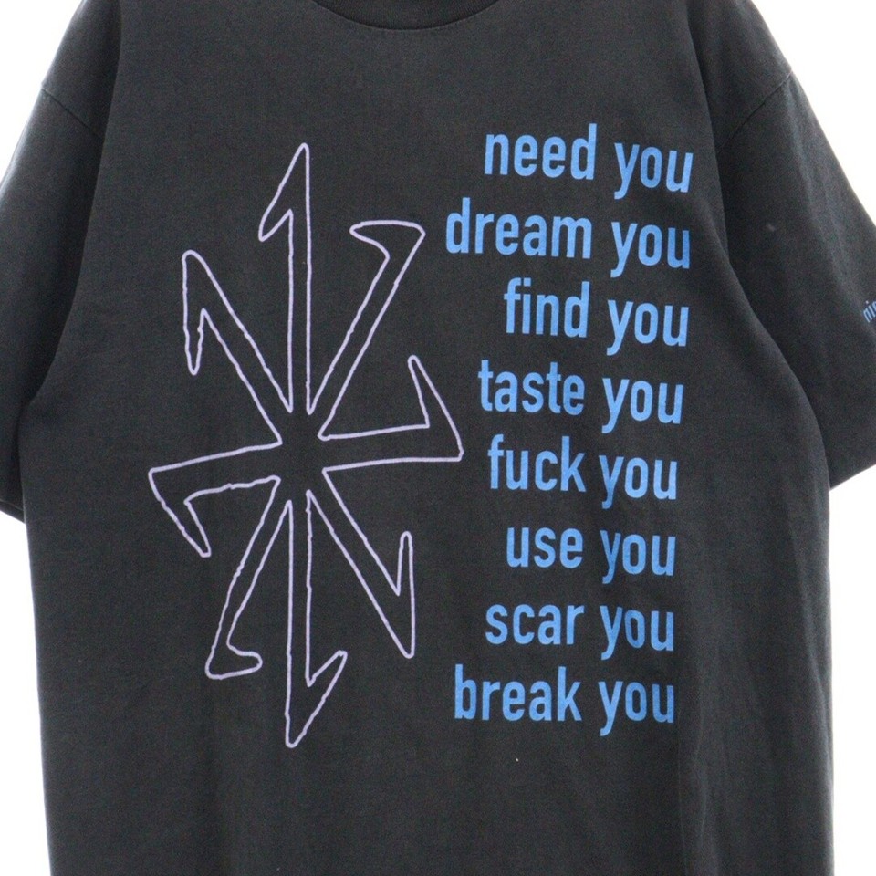 VINTAGE 90s nine inch nails down word spiral eraser print long sleeve