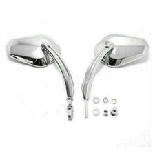 Chrome Classic Long Stem Diamond Motorcycle Mirrors Fit For Cruiser Dyna T9