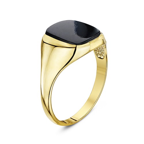 Men's 9ct Yellow Gold Cushion-Shaped Onyx Signet Ring - Picture 3 of 6