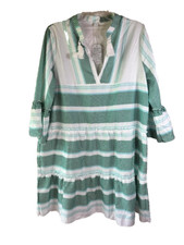 Made with Love Knee Length Green and White 3/4 Sleeve Dress Size XL Boho Peasant