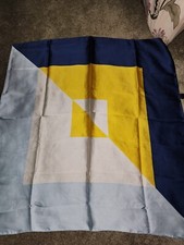 27 inch Polyester Scarf. Geometric Design Light Blue Navy Yellow Ivory NEW