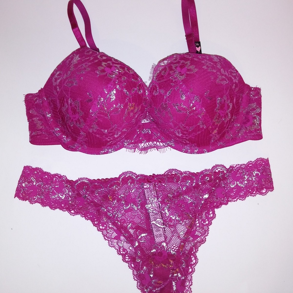新品❤️victoria's secret bra 34B & panty S Victoria's Secret Shine Strap Smooth Push Up Bra Stockings