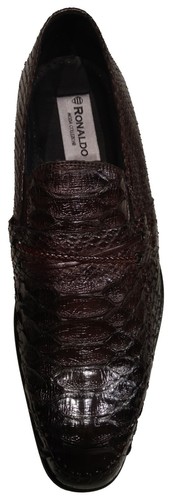 Python Snakeskin Men's Ronaldo Solid Brown Italian Leather Loafer Dress Shoes - Picture 10 of 12