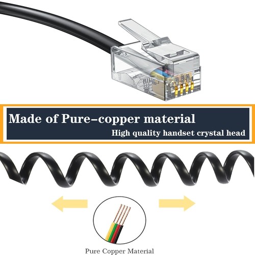 Enhanced Clear Communication Phone Handset Cord - 20 Pack, RJ9 4P4C, 8Ft Length - Zdjęcie 6 z 10